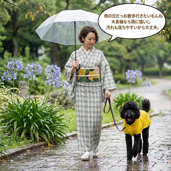 <span class="title">雨の日何着る？大島は雨の味方 　２７日１２時半開店です</span>